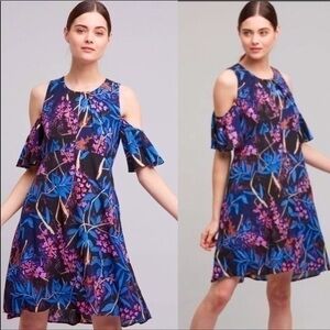 Maeve Blue Cold Shoulder Floral Dress NWT